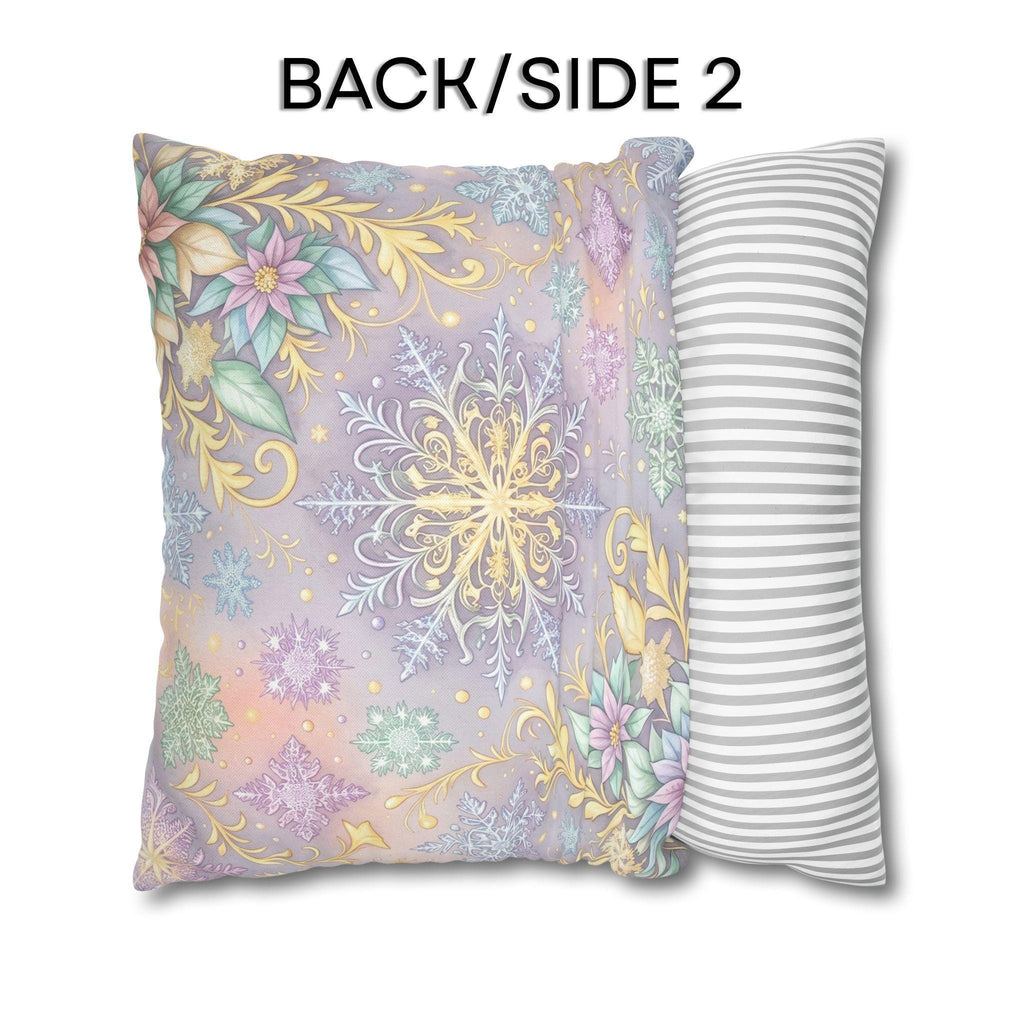 Pastel Snowflake Pillow Cover: Coquette Christmas Decor, Dreamy Lilac Mint Winter