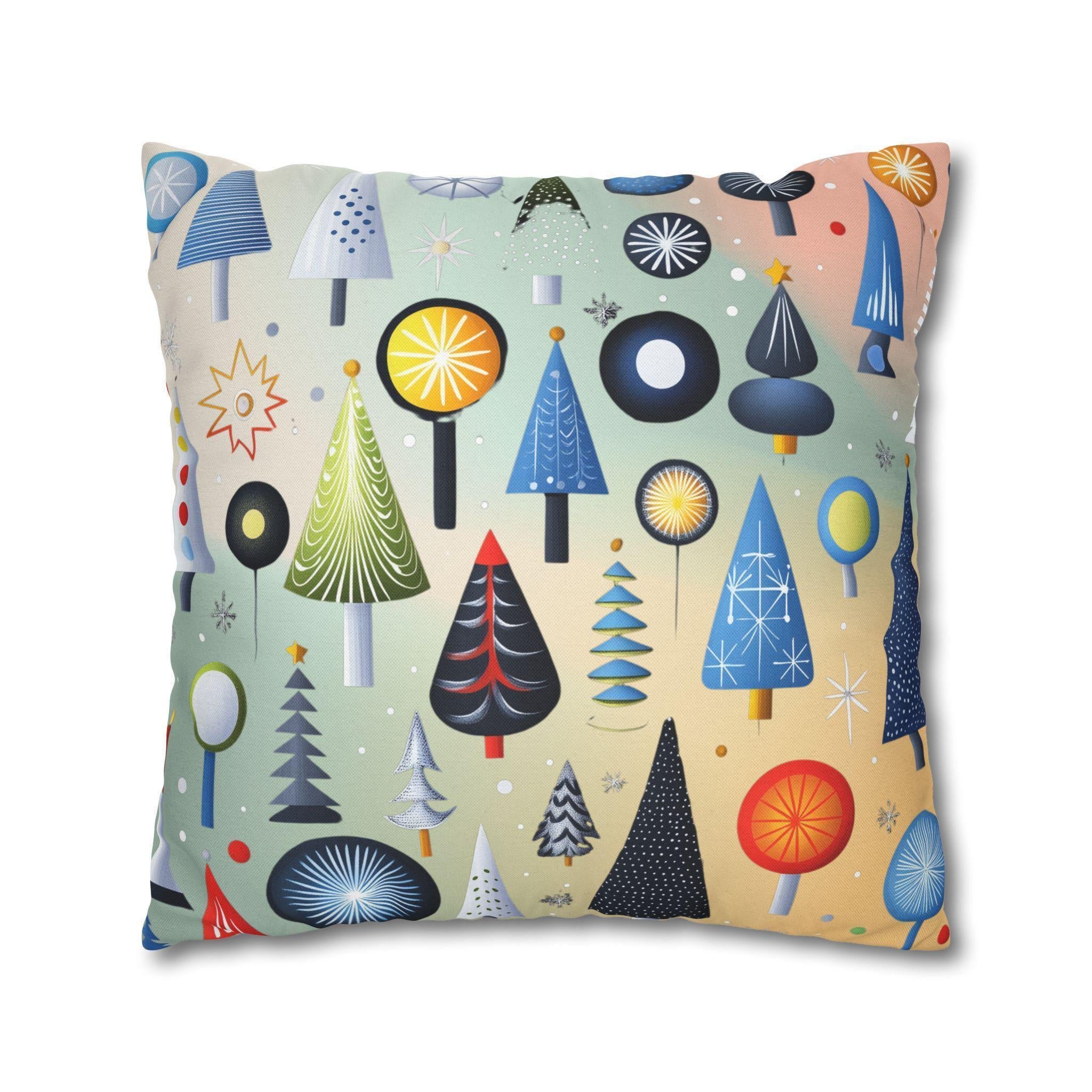 Modern Retro Christmas Trees Pillowcase, Festive Mid-Century Modern Nostalgic Xmas Pillow Cover