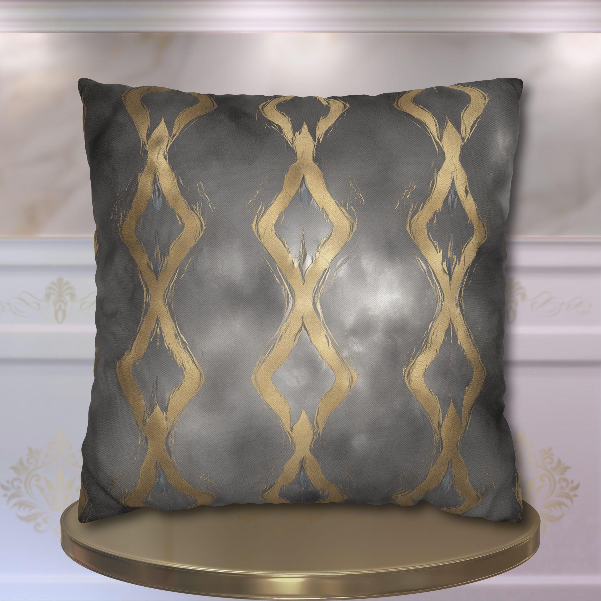 Gray & Gold Abstract Pillow Cover: Modern Glam Decor