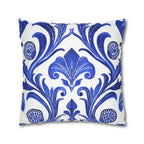 Blue Floral Art Nouveau Pillow Cover, Crisp White Decor