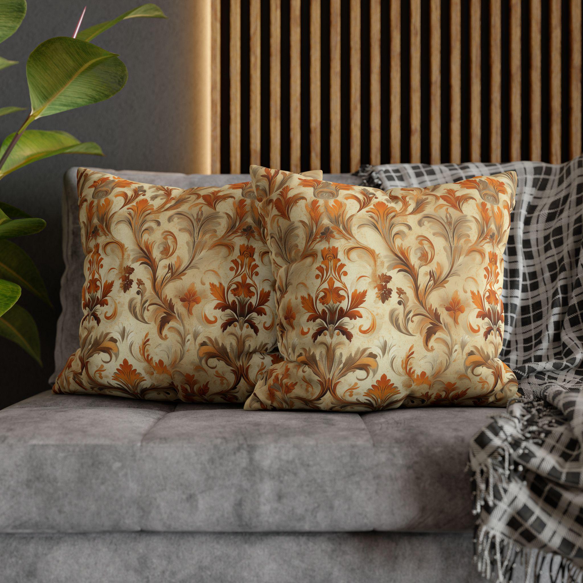 Autumn Damask Pillow Cover, Elegant Floral Design, Fall Home Decor