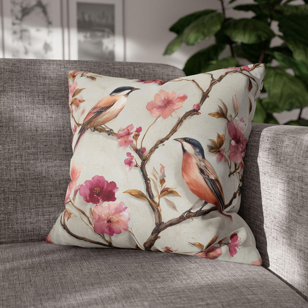 Chinoiserie Bird Pillow Cover: Vintage Style Floral Accent Cushion