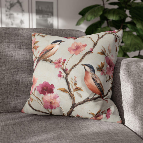 Chinoiserie Bird Pillow Cover: Vintage Style Floral Accent Cushion