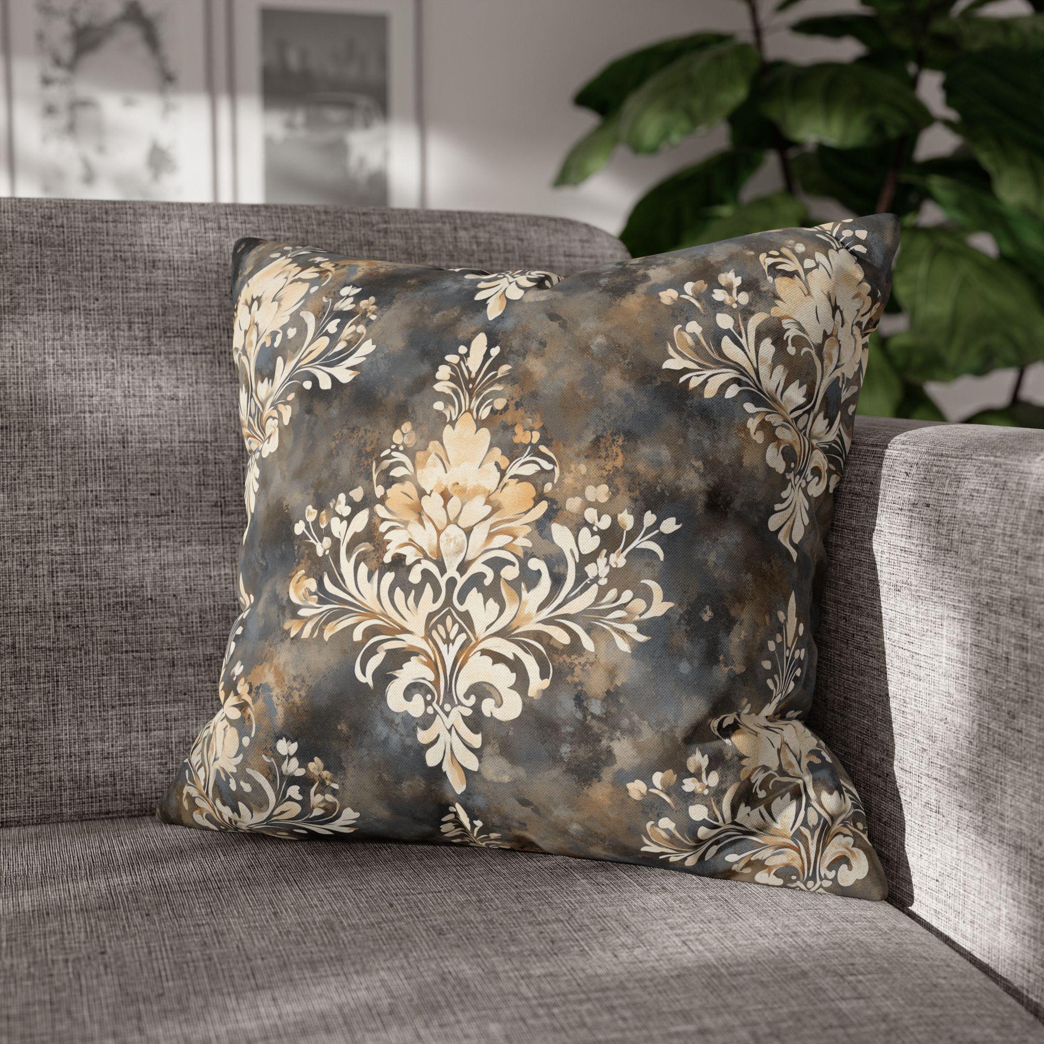Vintage-Inspired Damask Pillowcase: Elegant Cream & Gray Square Cushion Cover for Home Decor