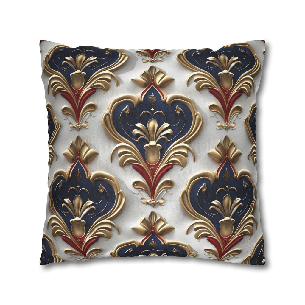 Baroque Pillow Cover: Navy, Gold & Red Fleur-de-Lis Design