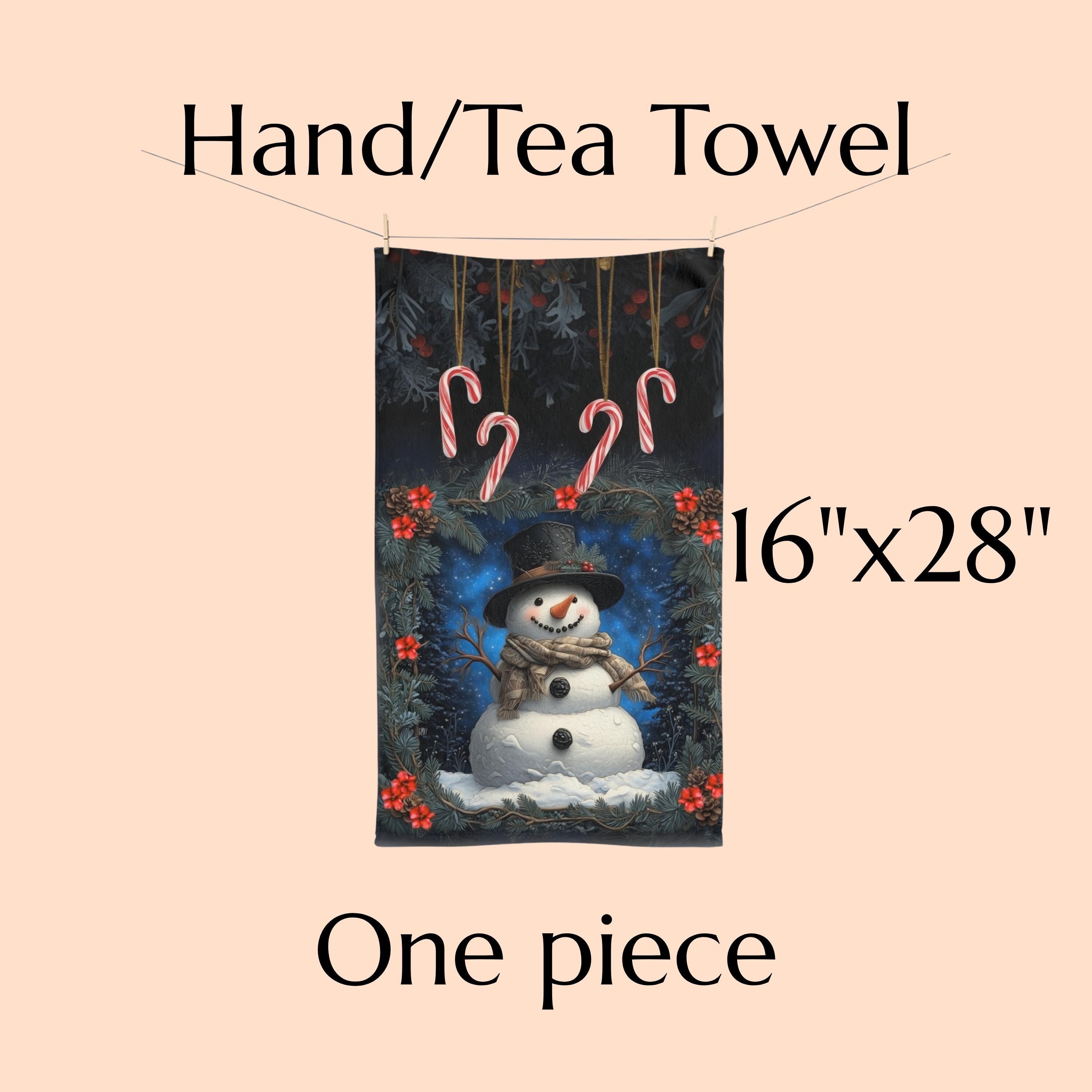 William Morris Inspired Snowman Hand Towel: Christmas Winter Bath or Kitchen Decor