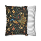 William Morris Inspired Peacock Pillow Cover: Teal-Blue Gold Floral, on a Charcoal Backdrop