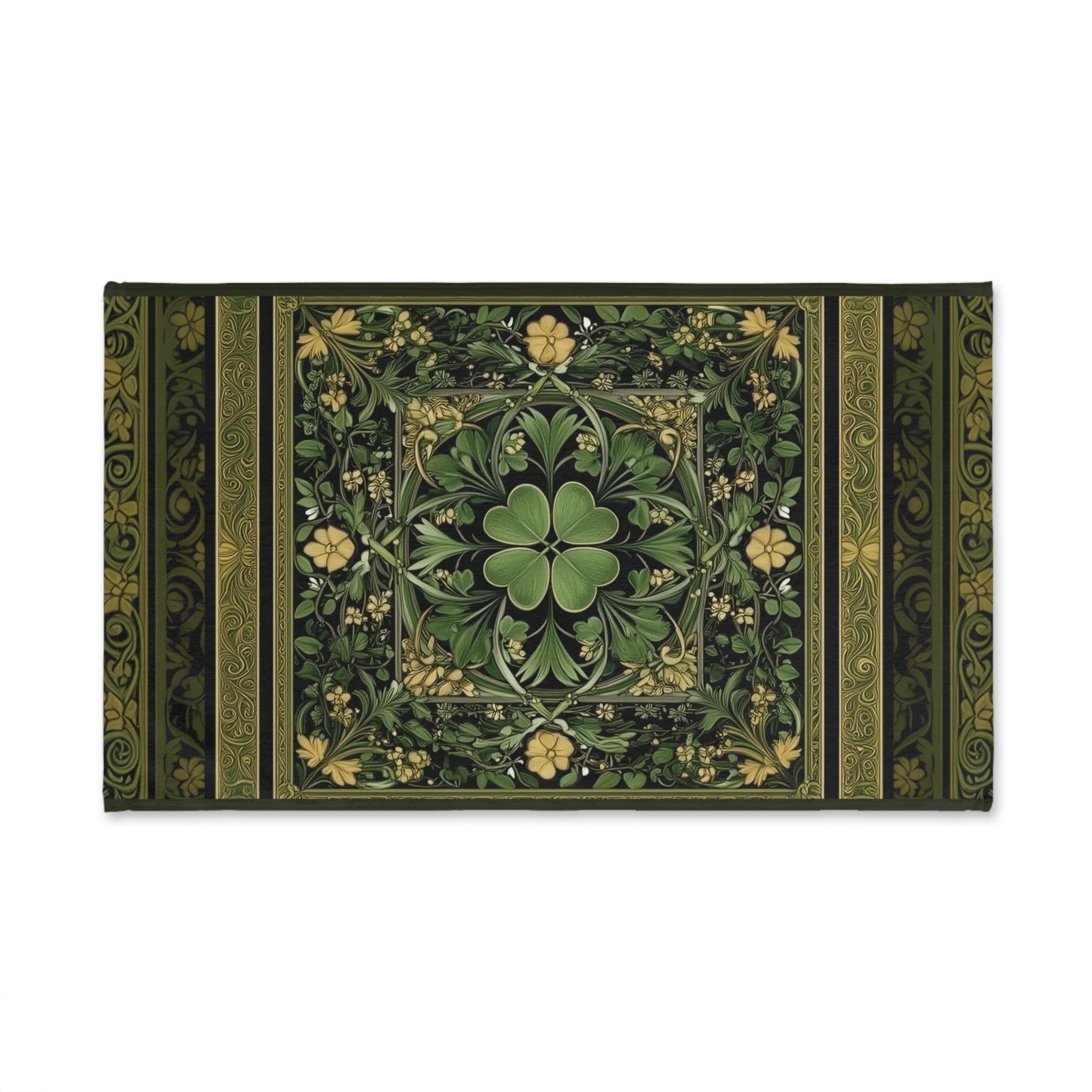 Celtic Clover Botanical Hand Towel: William Morris Inspired Green Tapestry for Bath or Kitchen