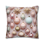 Pastel Holiday Ornaments Pillow Cover: Shimmer & Pink Pattern for Festive Elegance