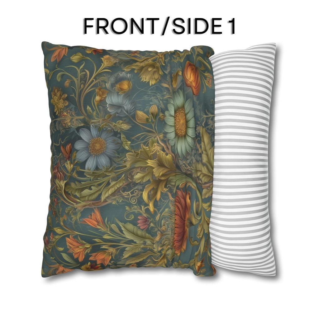 William Morris Inspired Throw Pillow Cover: Moody Teal Botanical Floral