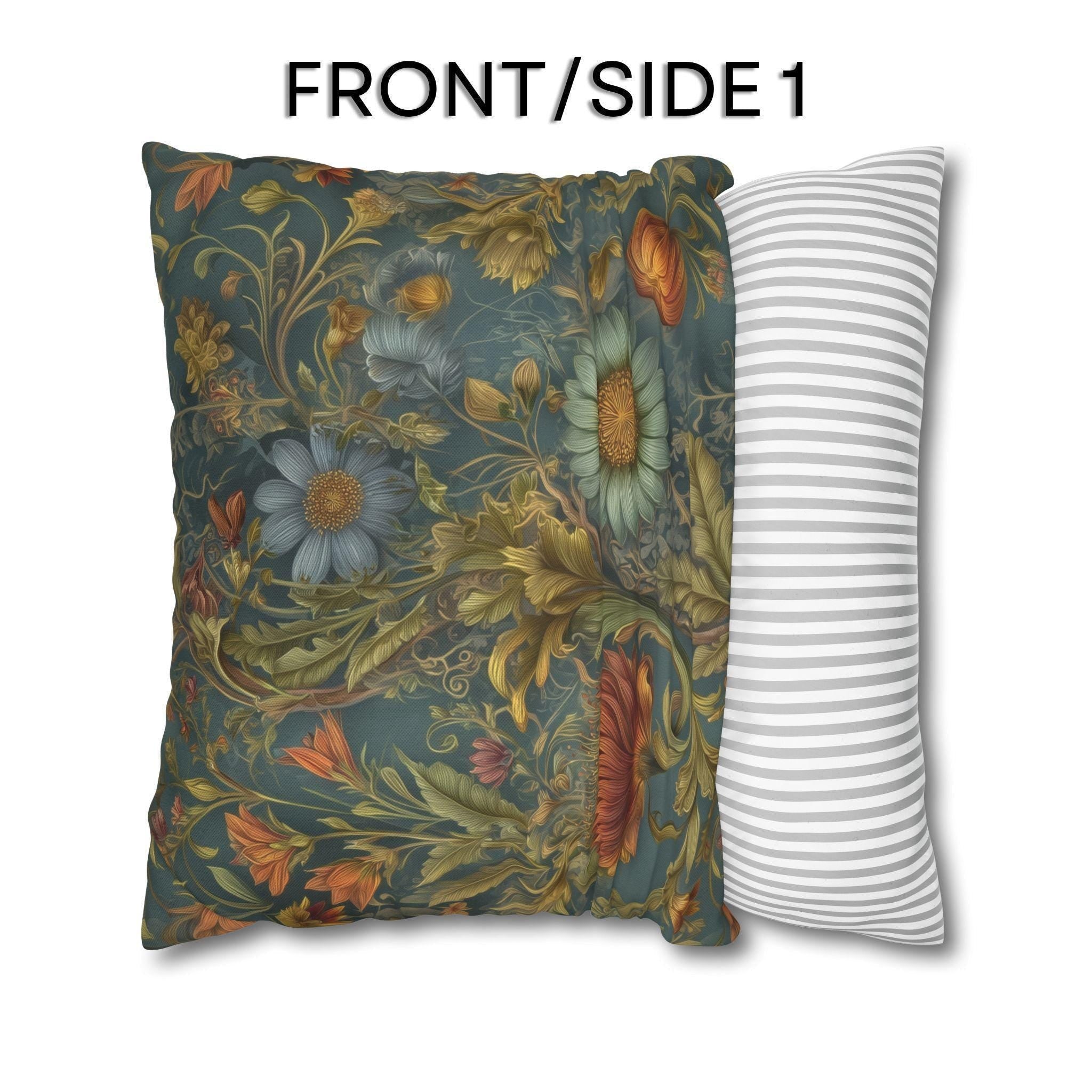 William Morris Inspired Throw Pillow Cover: Moody Teal Botanical Floral