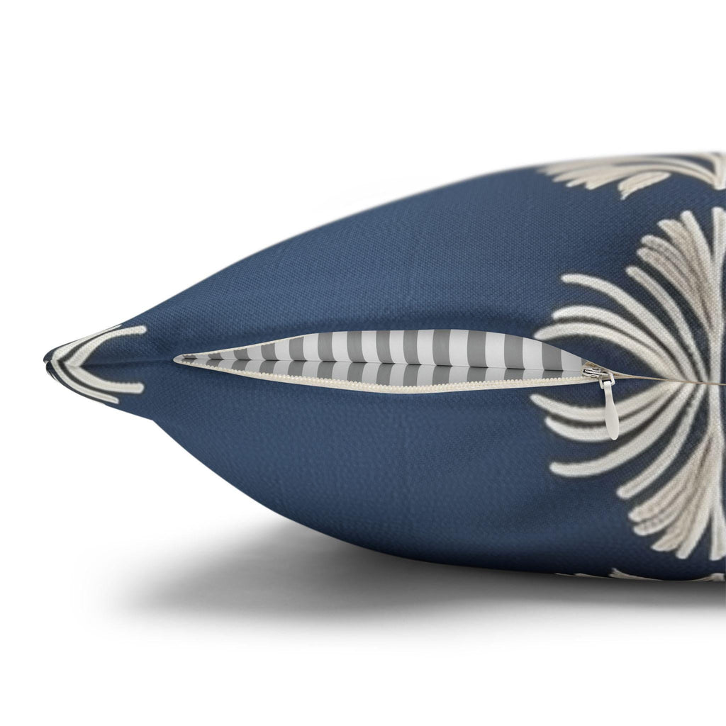 Slate Blue Botanical Pillow Cover: Ivory Leaf Stripe, Farmhouse Decor