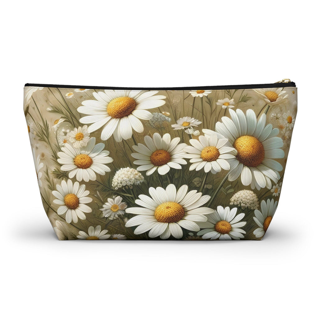 Wild Daisies Accessory Pouch with T-Bottom Floral Design in Large & Small Sizes, Gift for Mom, Gift for Her
