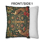 Emerald Green Peacock Christmas Pillow Cover: Gold Poinsettia, Maximalist Holiday