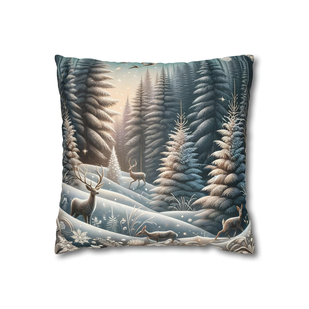 Elegant Winter Forest Pillow Cover: 3D-Rendered Snowy Scene with Wildlife for Festive Home Decor