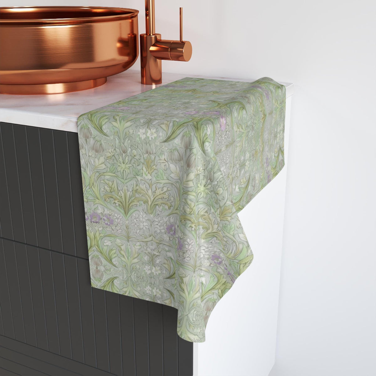 William Morris inspired Hand Towel: Soft Sage Botanical with Muted Lavender