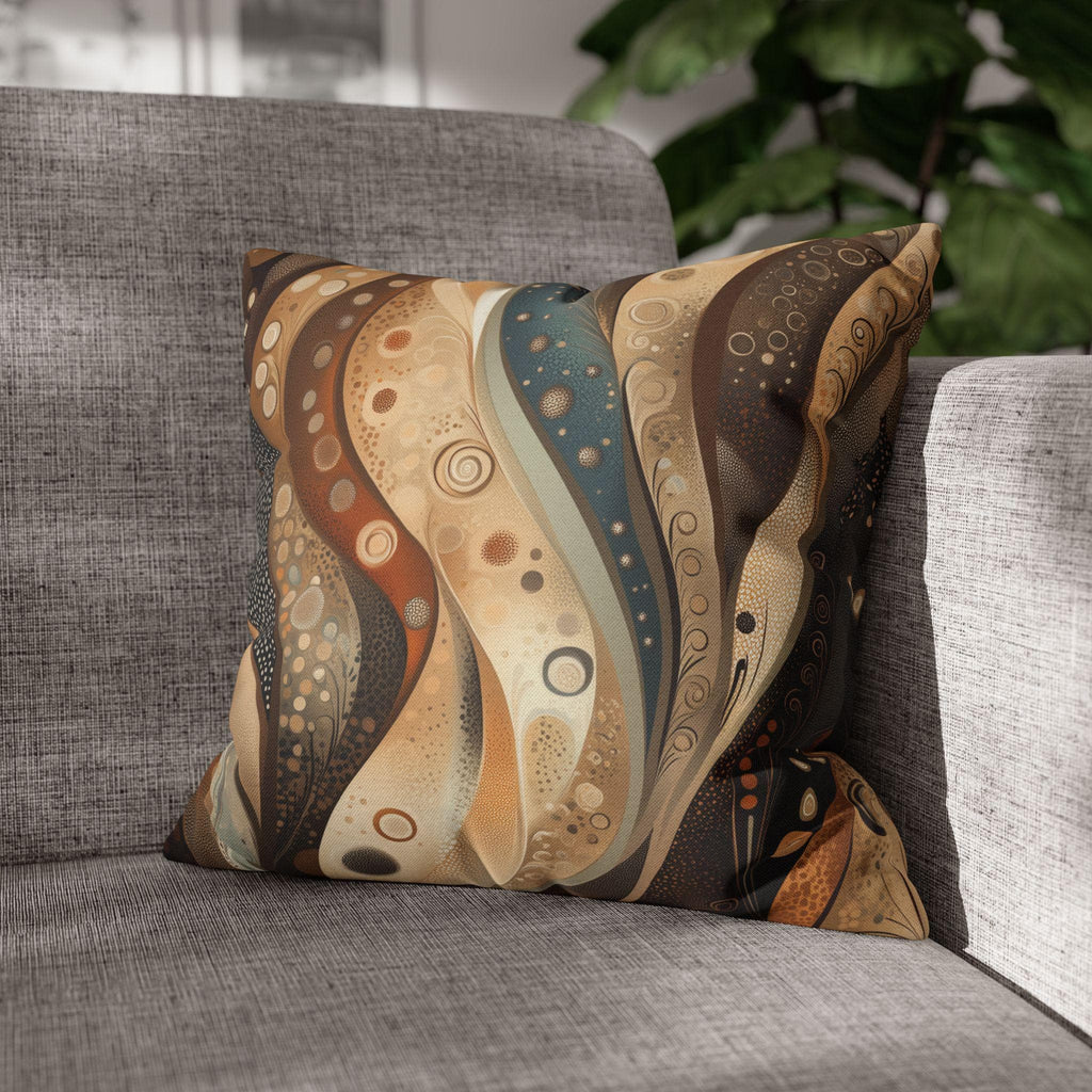 Abstract Wave Design Pillowcase, Brown Beige Cream Caramel Teal,  Home Decor Accent, Sofa Pillow