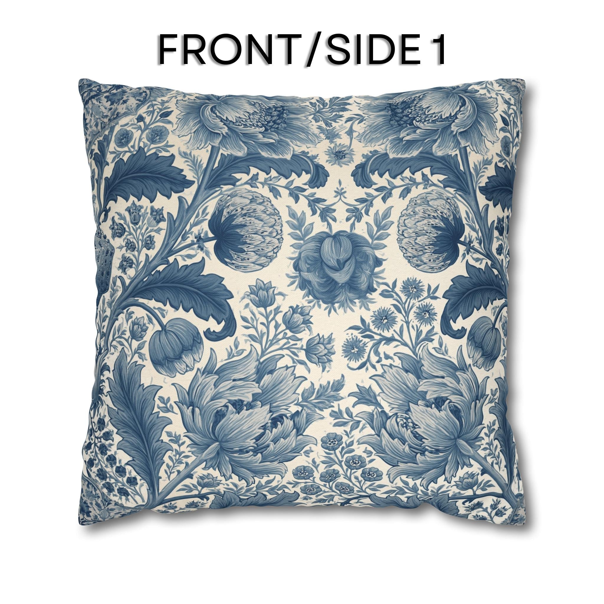 Botanical Toile Pillow Cover: Blue and Cream Vintage Style French Country Decor