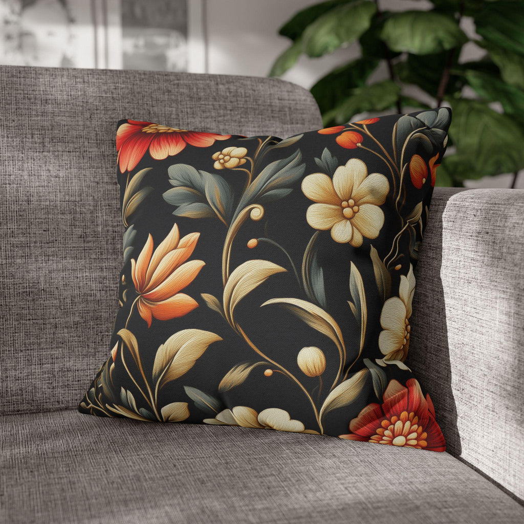 Botanical Autumn Pillow Cover, Vintage Style Floral Design