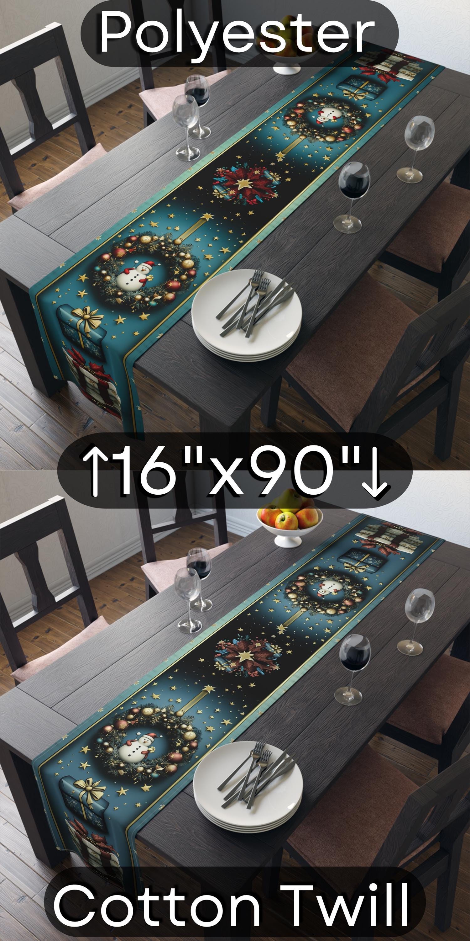 Vintage Inspired Christmas Table Runner: Teal Blue & Red Holiday Decor