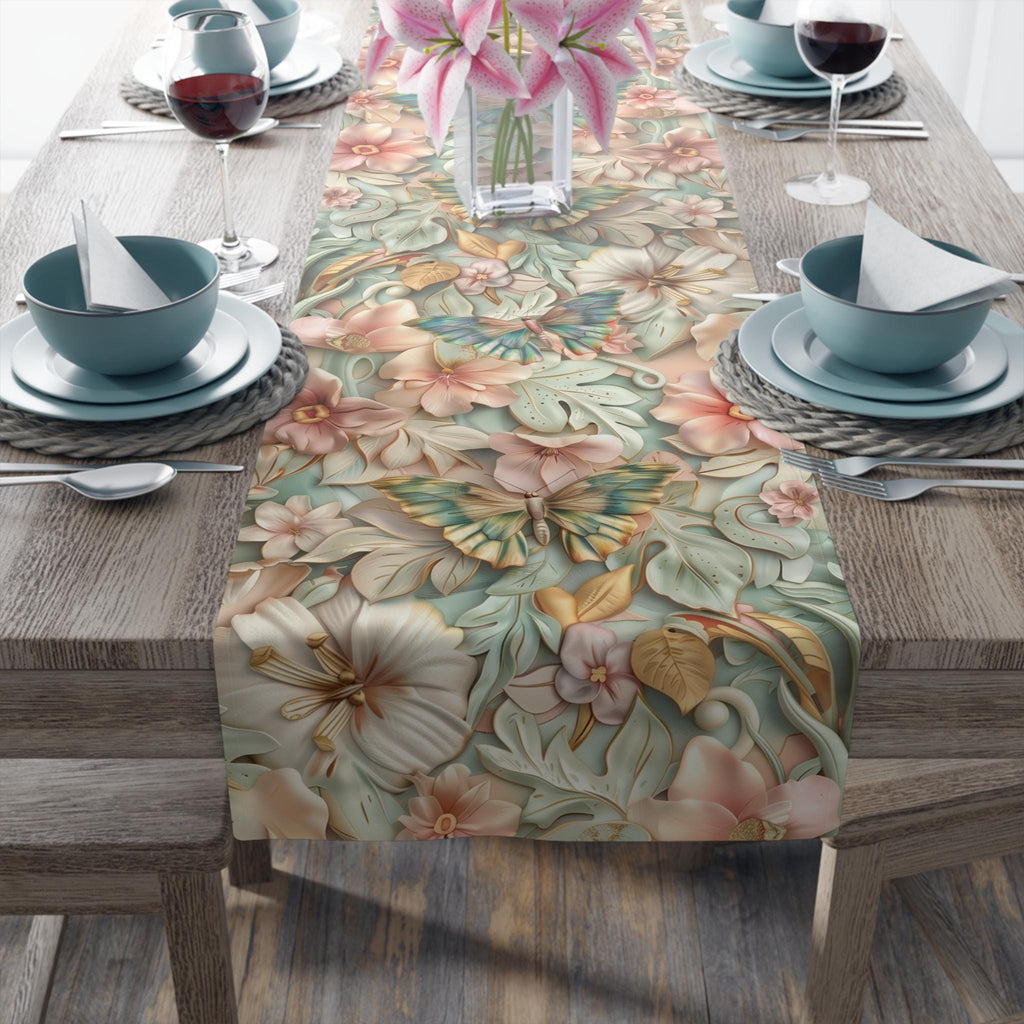 William Morris inspired Table Runner: Pastel Butterfly Garden