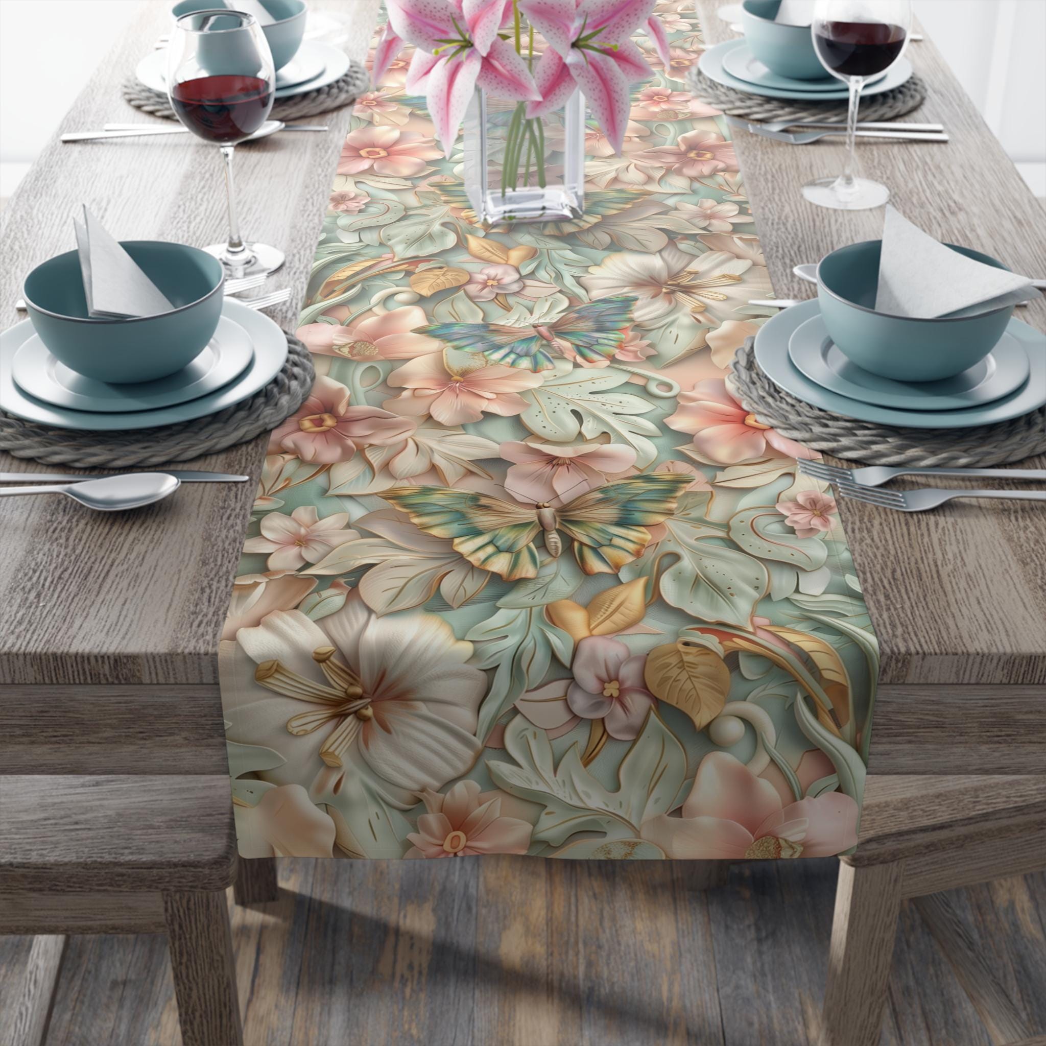 William Morris inspired Table Runner: Pastel Butterfly Garden