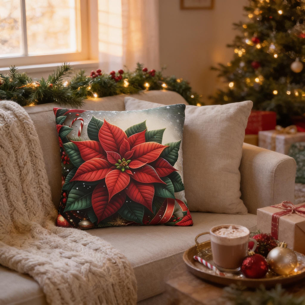 Festive Poinsettia Christmas Pillow Cover: Hypoallergenic Holiday Cushion Case in 4 Sizes