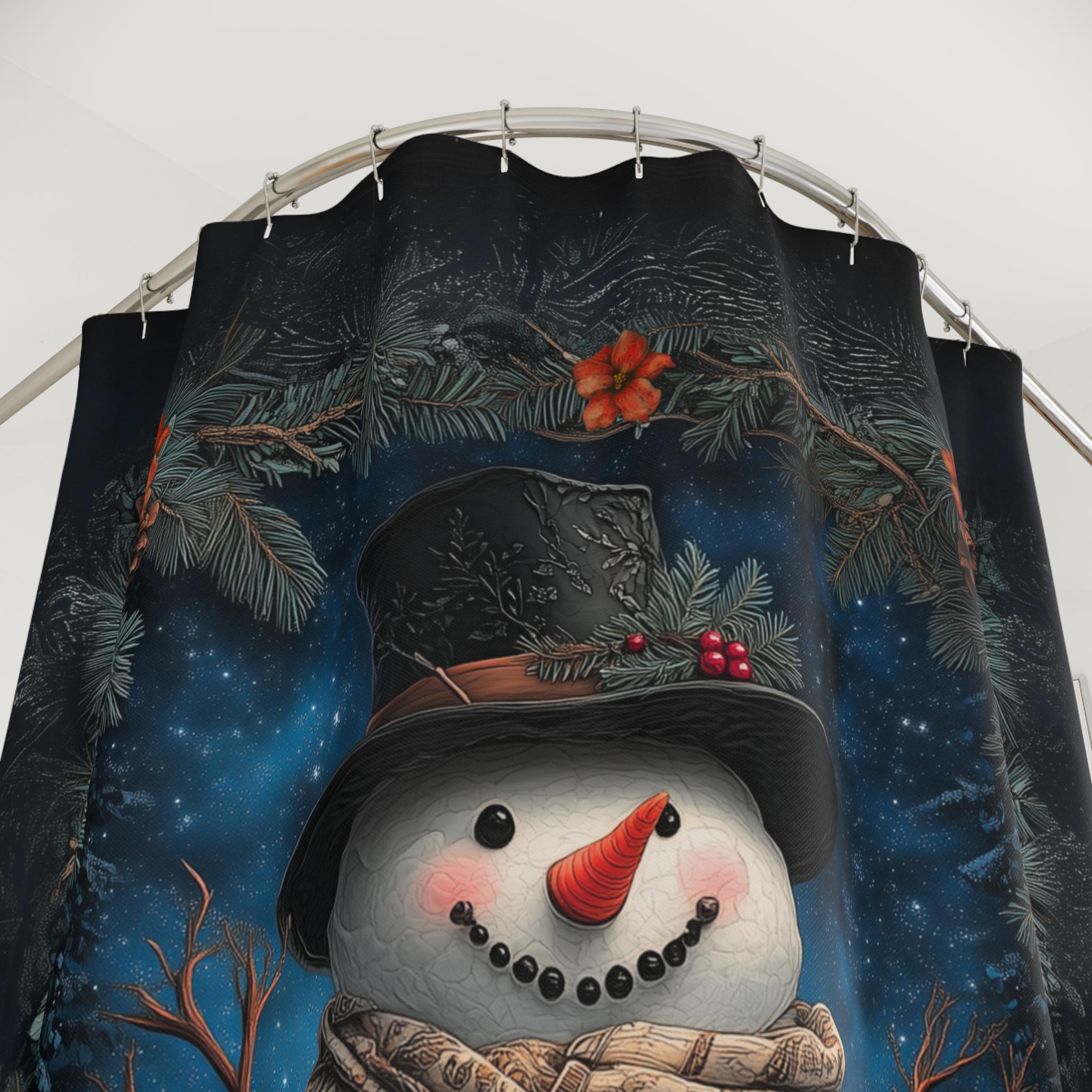 William Morris Inspired Snowman Shower Curtain: Christmas Winter Bath Decor