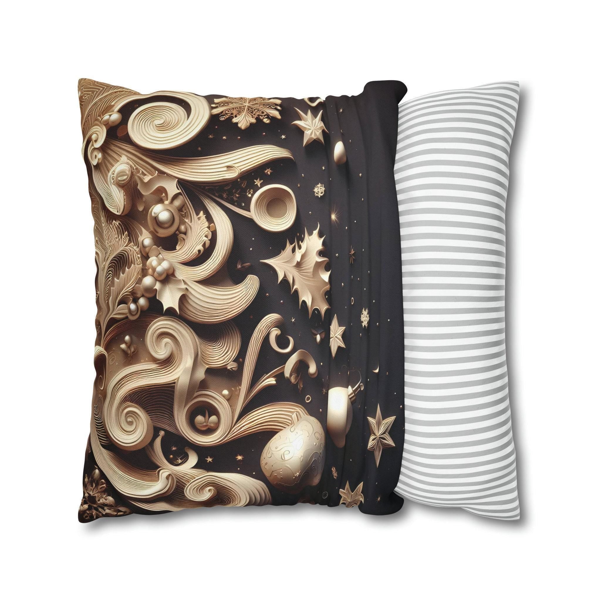 Christmas Pillow Cover: Beige Holiday Motifs, Starry Sky