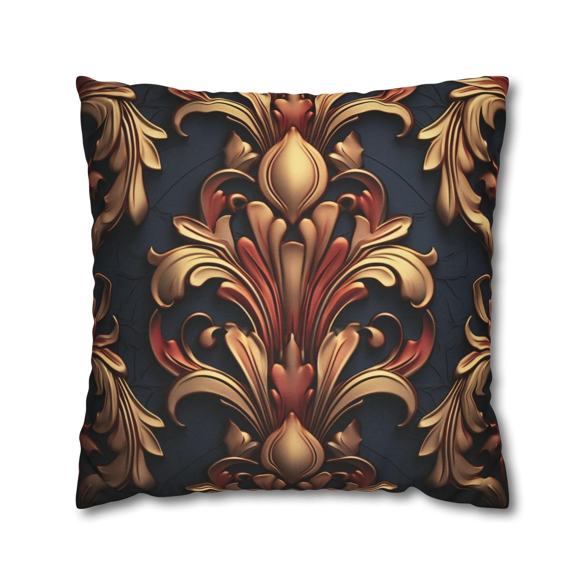 Baroque Fleur-de-Lis Pillow Cover: Gold & Burgundy Floral Design