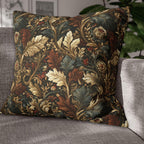 Fall Leaves Pattern Pillow Cover: Vintage Botanical Accent Cushion in Rust, Blue, and Cream