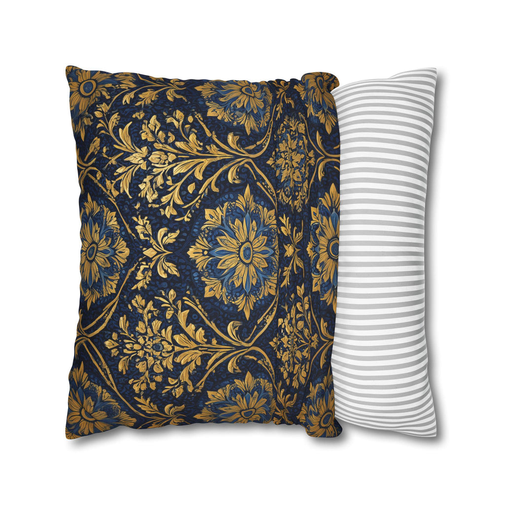 Blue and Gold Damask Pillow Cover: Vintage Style Regal Cushion