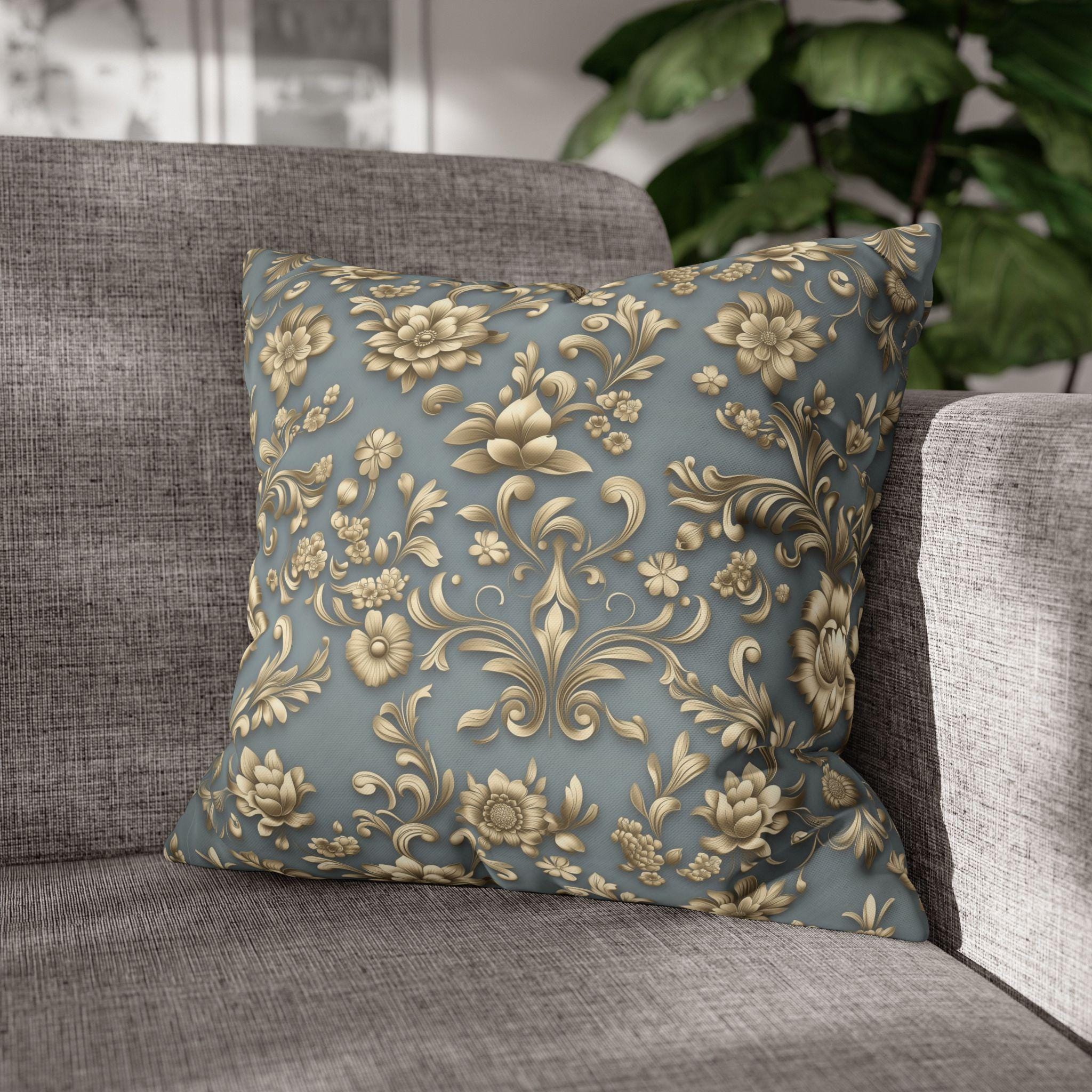 Gold Floral Damask Pillow Cover: Elegant Euro Sham Sizes