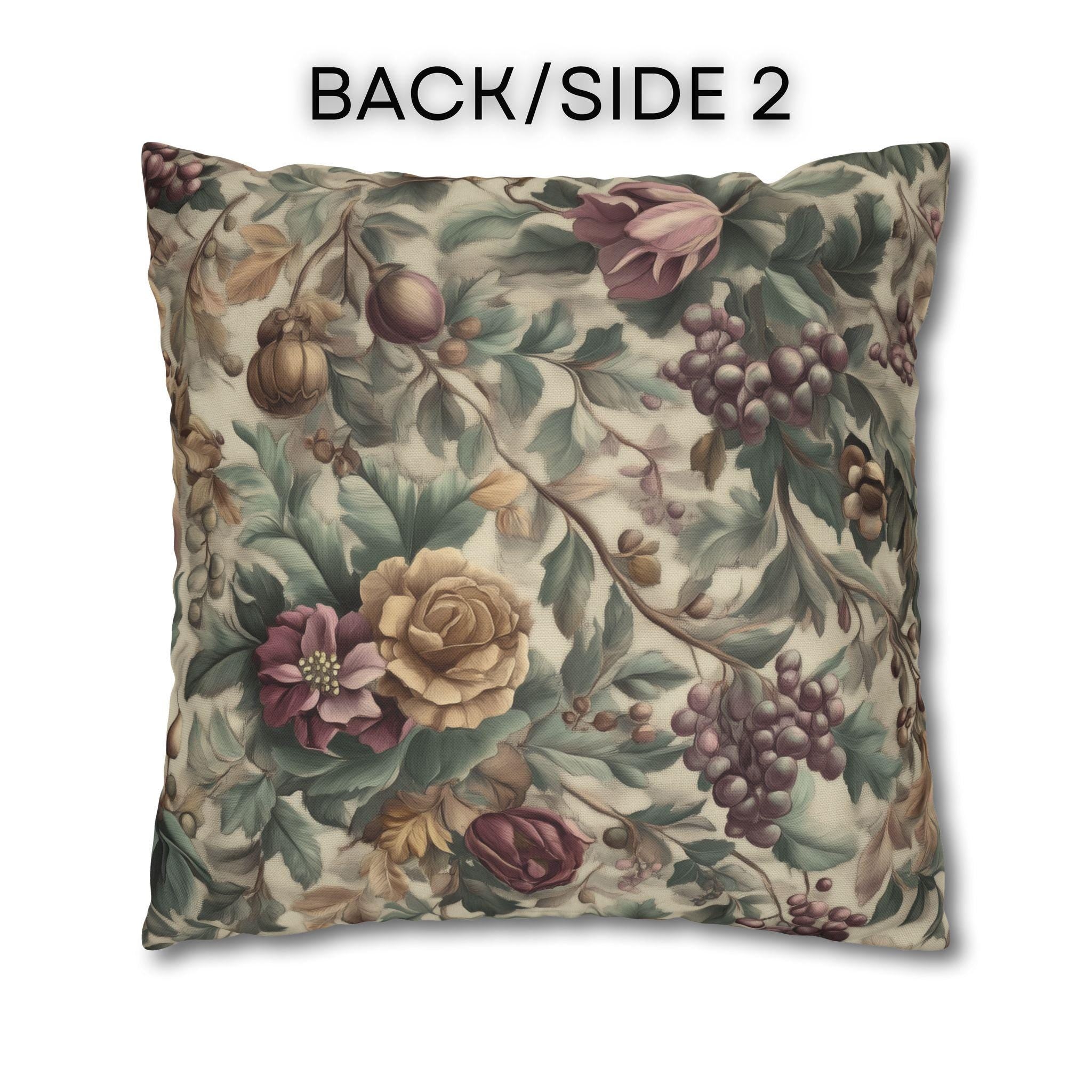 William Morris Inspired Christmas Floral Pillow Cover: Moss, Plum & Gold Square Polyester Cushion Case