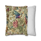 William Morris Inspired Botanical Pillow Cover: Vintage Style Hummingbird & Blooms