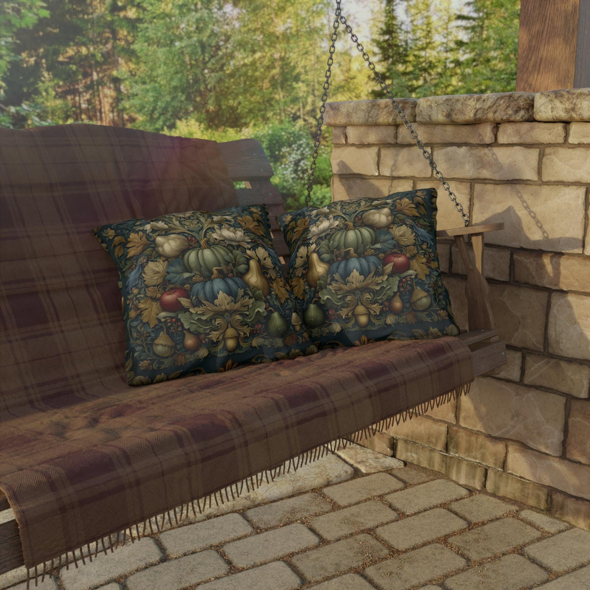 William Morris Outdoor Pillow Fall Harvest Tapestry Style Pumpkin Botanical Autumn Porch Decor