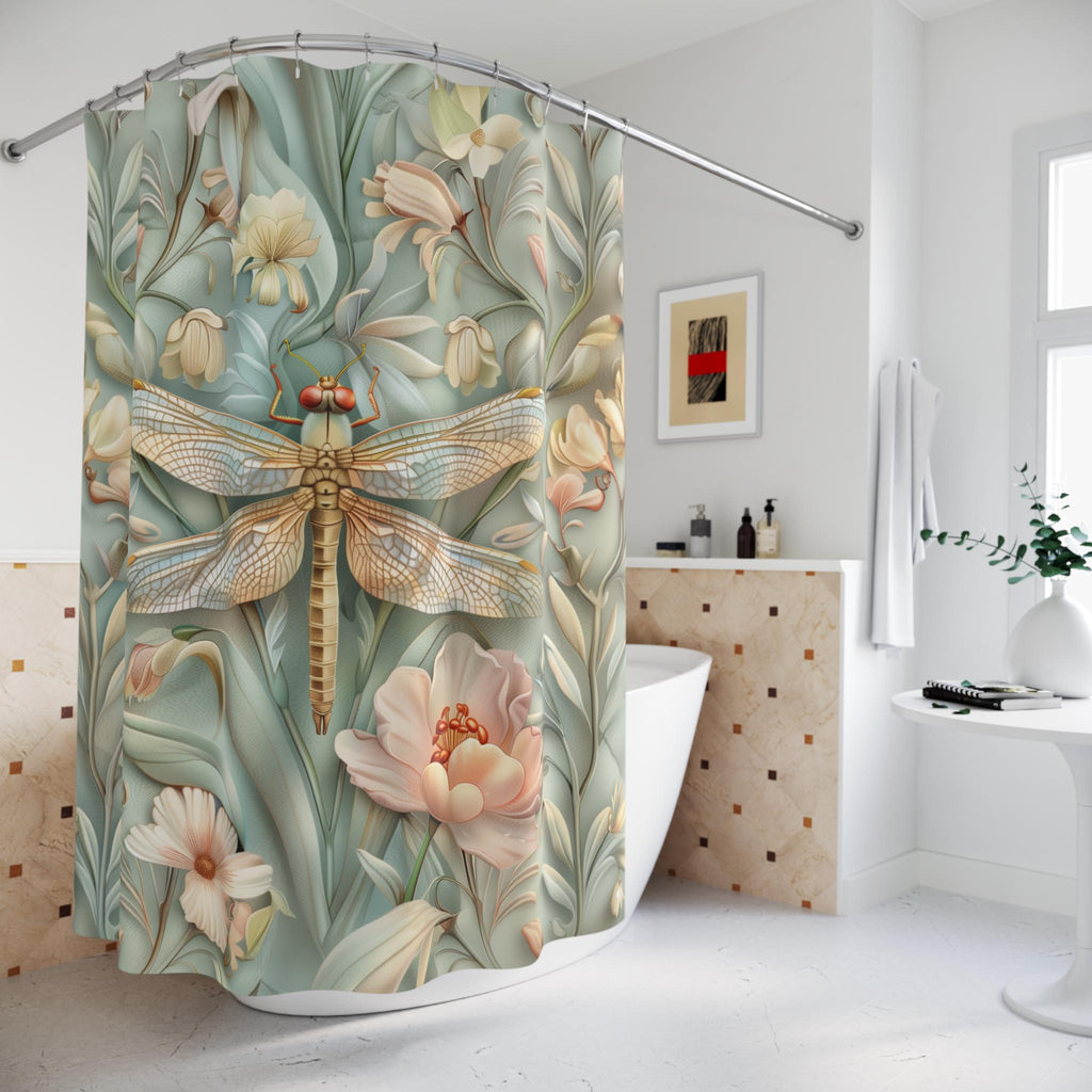 William Morris Dragonfly Shower Curtain: Elegant Floral Nature Design