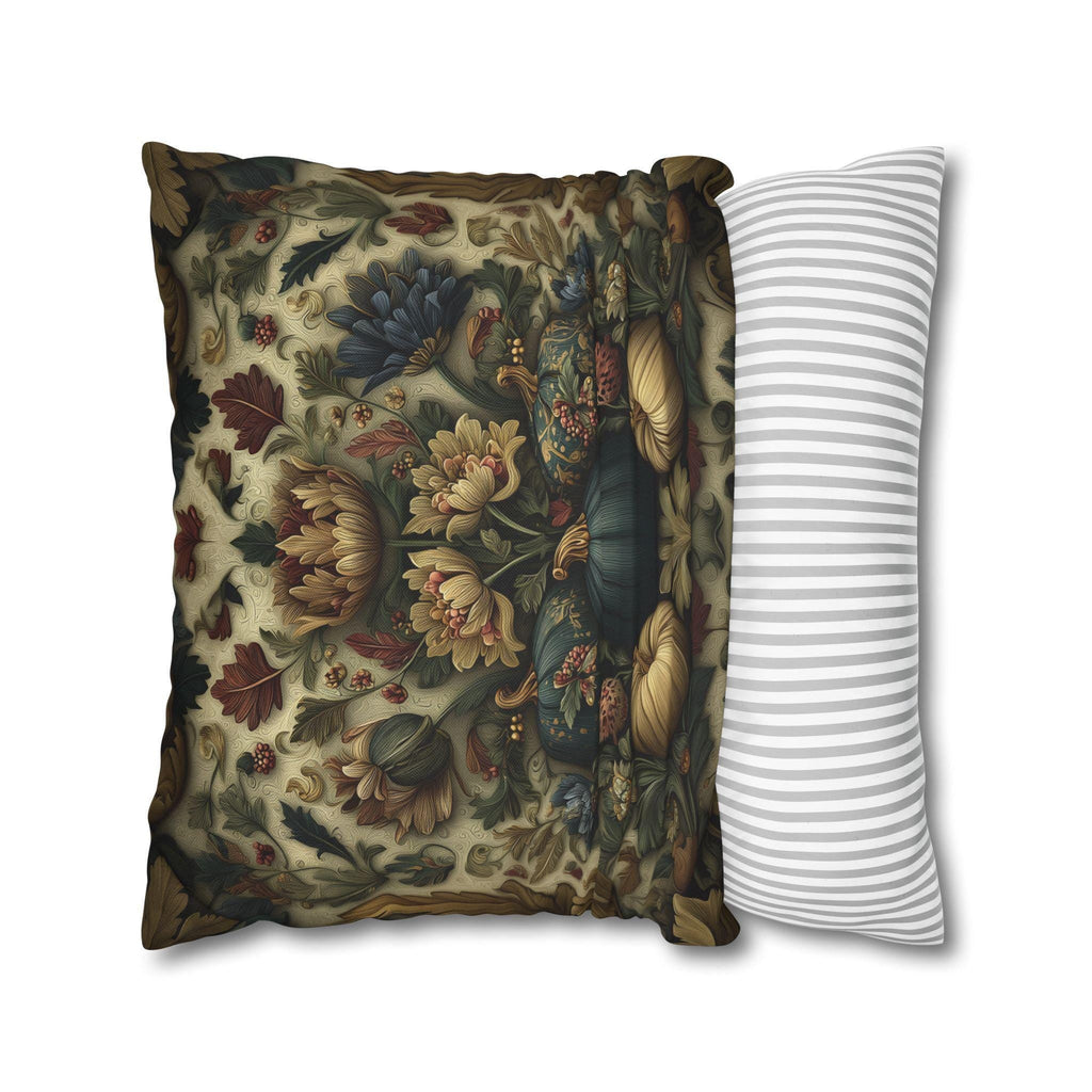 William Morris Inspired Autumn Pillow Cover: Blue Gold & Ivory Botanical Harvest Design