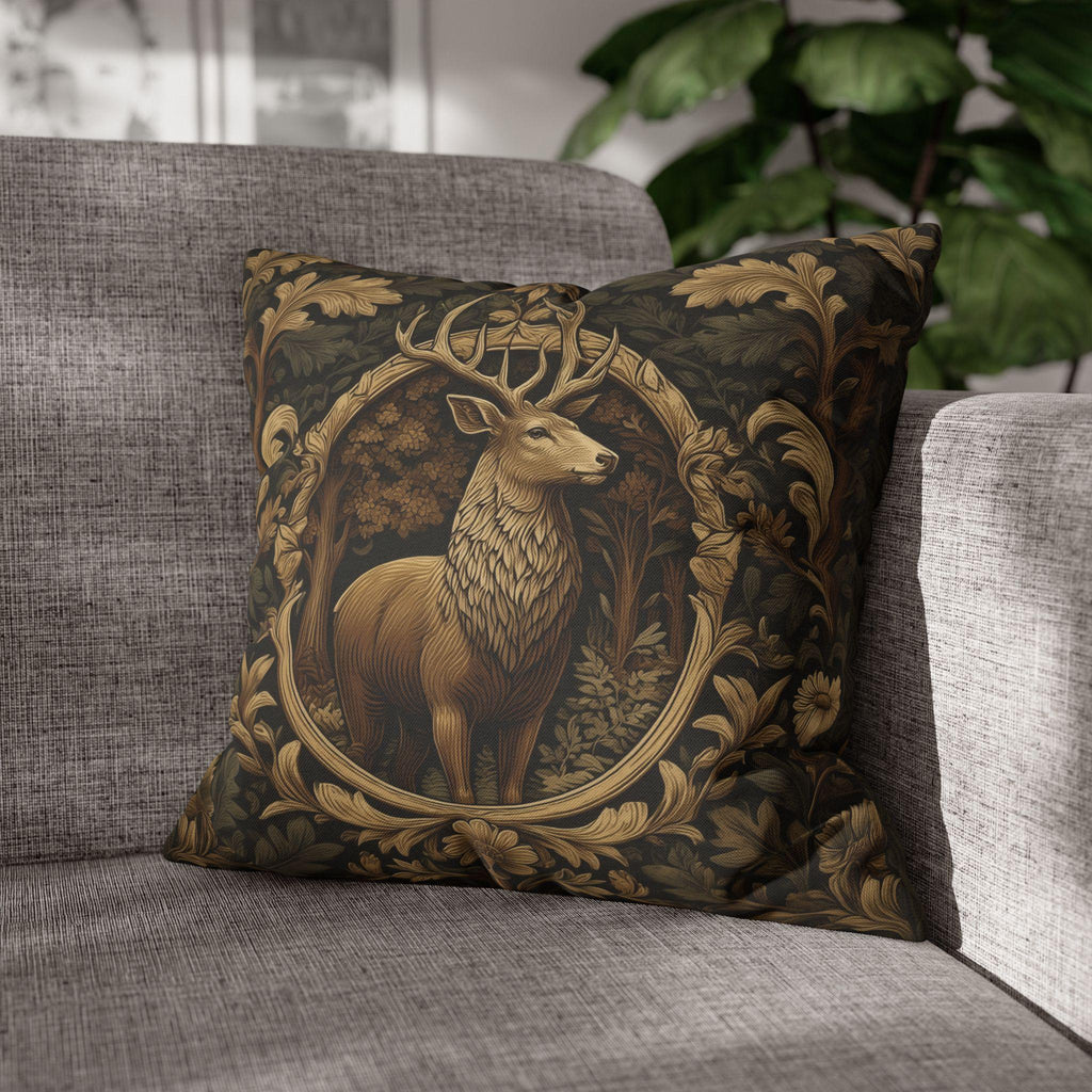 William Morris Inspired Noble Stag Pillow Cover: Botanical Woodland Design