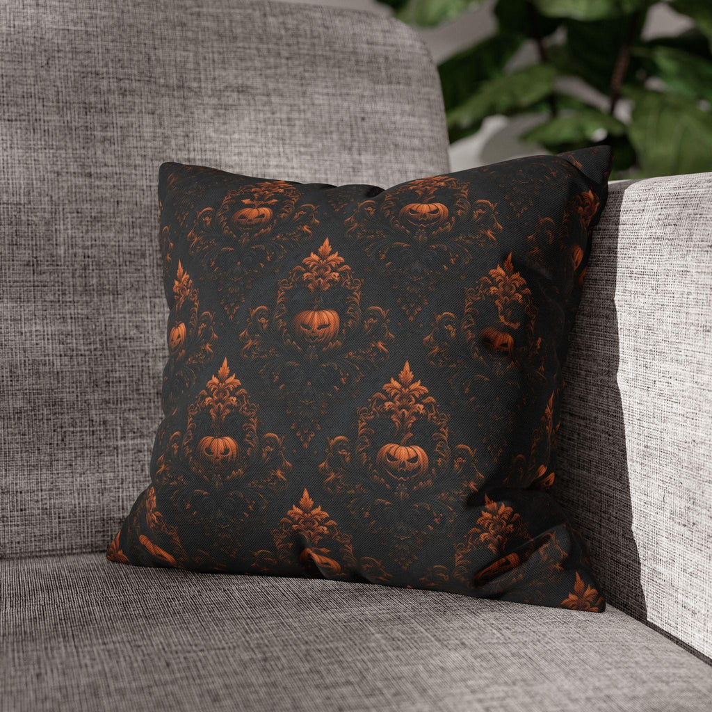 Gothic Halloween Pillow Cover: Jack-o-Lantern Damask in Black and Burnt Orange
