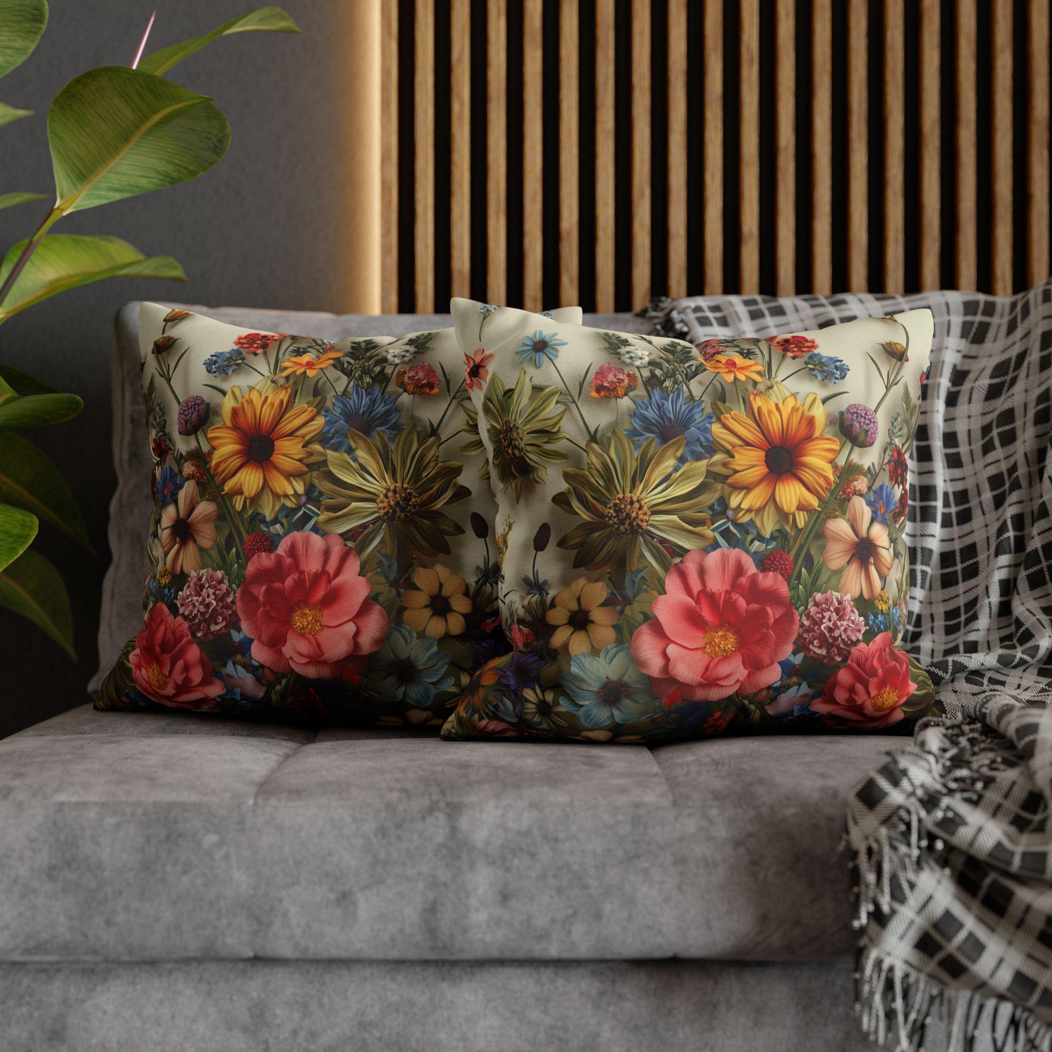 Botanical Pillow Cover: Colorful Wildflowers - Cottagecore Decor