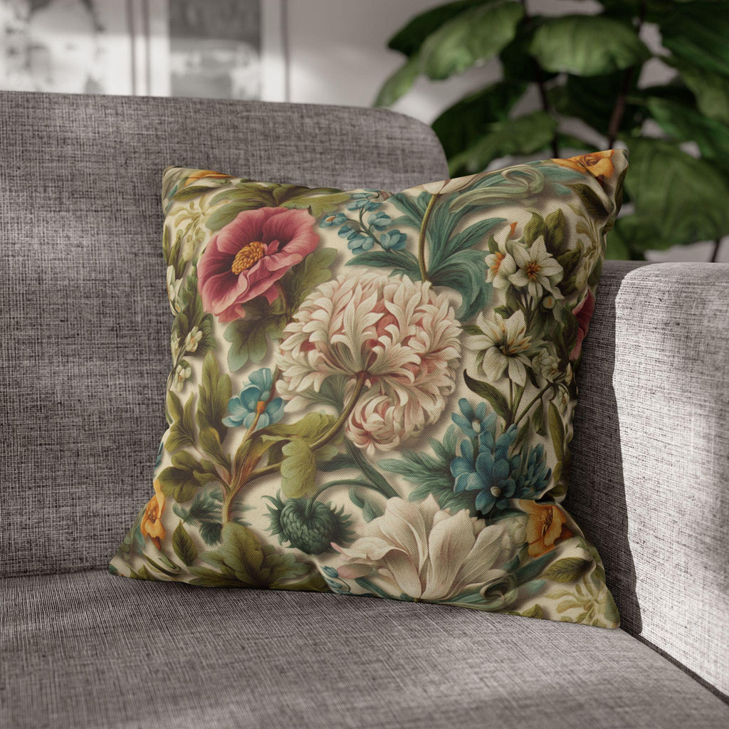Watercolor Pastel Floral Pillow Cover:  Botanical Spring Garden Sage Pink Blue