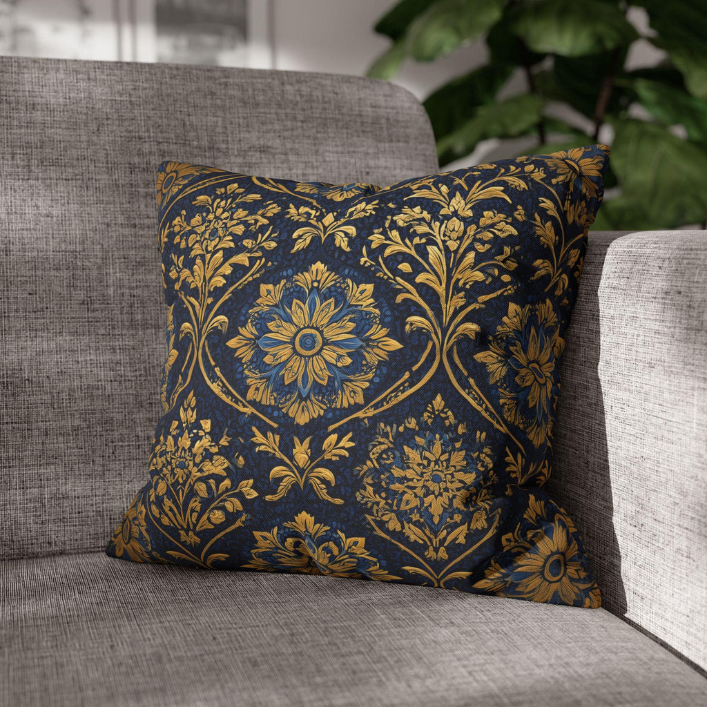 Blue and Gold Damask Pillow Cover: Vintage Style Regal Cushion