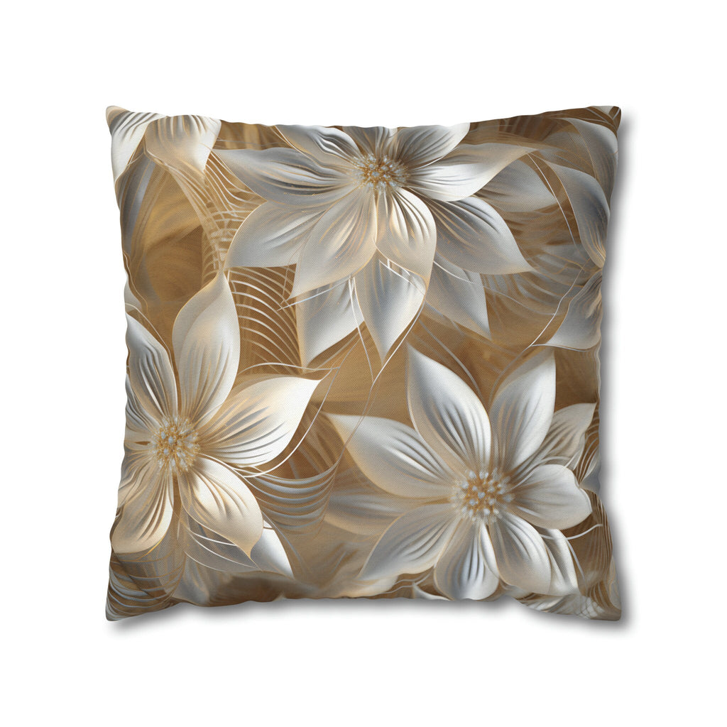Elegant Winter Floral Pillow Cover: Pale Gold and Shimmery Silver