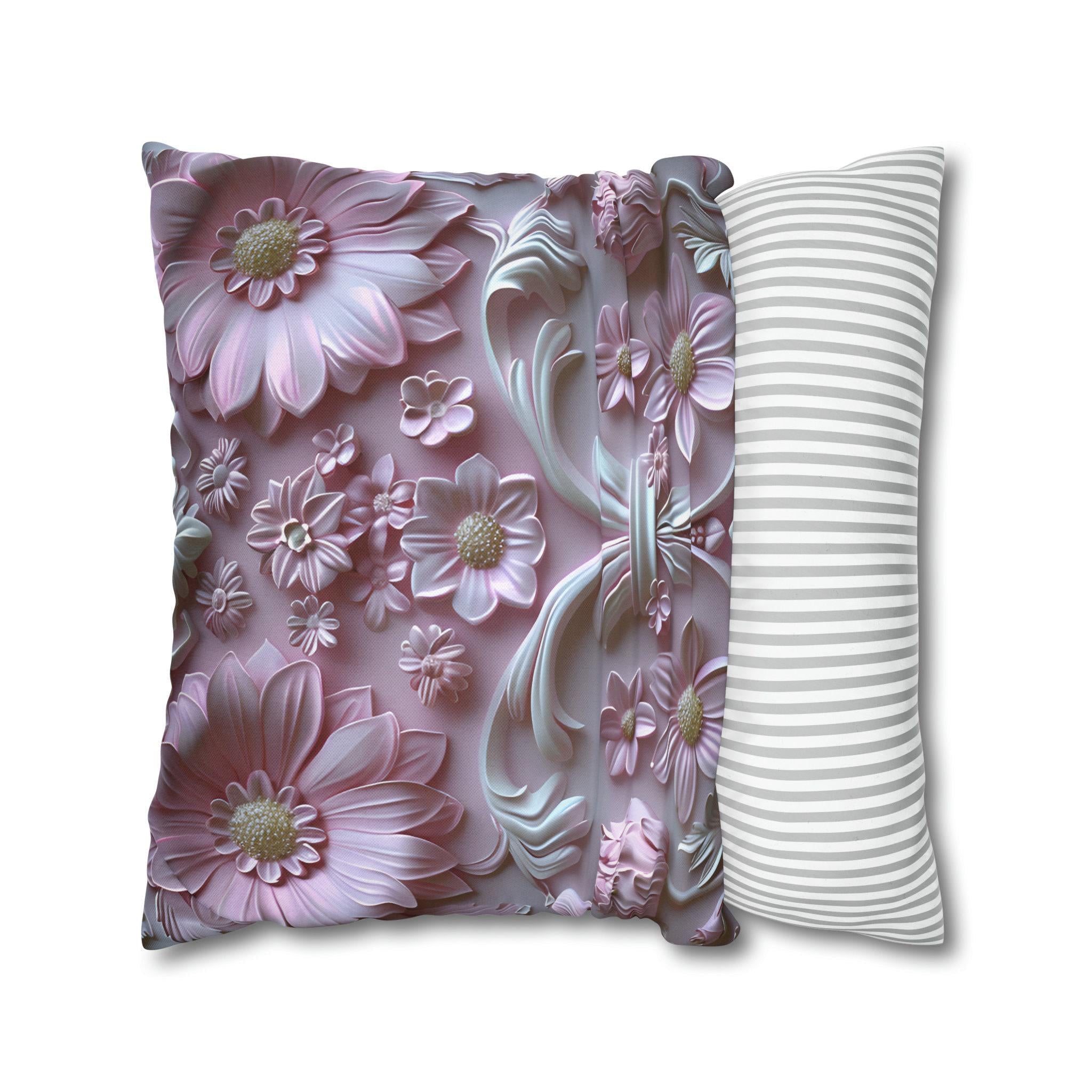 Pink Floral Coquette Pillow Cover: Rococo Style Cushion