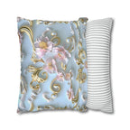 Rococo Coquette Pillow Cover: Pink Flowers, Gold Accents