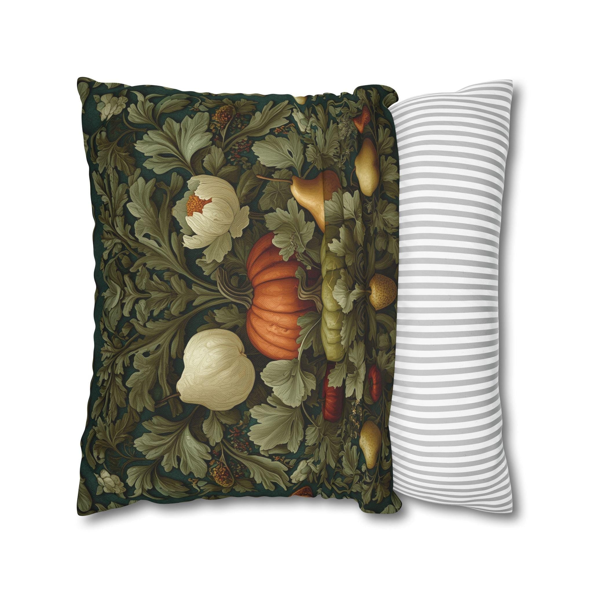 William Morris Botanical Fall Throw Pillow Cover: Green Pumpkin Harvest Tapestry Decor for Fall