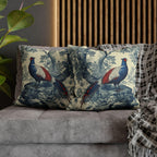 French Country Blue Pheasant Pillow Cover: Vintage Toile Bird and Botanical Design