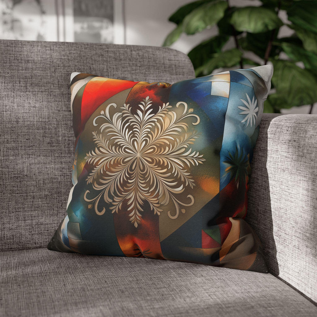 Snowflake Patriotic Square Pillowcase, Christmas Seasonal Throw Pillow Cover, Red White Blue Holiday Decor