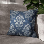 Steel Blue Damask Pillow Cover: Elegant Floral Cushion